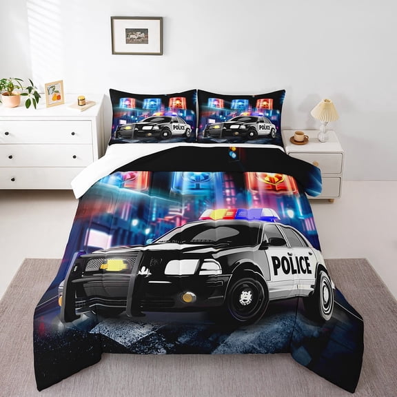 Police Car Bedding Set Policeman Comforter Set for Adults Black The Polica Vehicle Comforter Automobile Car Decor Quilt Set Bedding