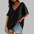 thumbnail image 2 of Taqqpue Plus Size Tops for Women Summer Casual Solid Color Deep V Neck Short Sleeve Blouse Tops Flowy Loose Fit Side Split Drop Shoulder T Shirts, 2 of 6