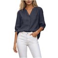 thumbnail image 2 of Neewe Womens Classic Plain 3/4 Short Sleeve Cardigans Summer Lightweight V Neck Button Down Casual Tops, 2 of 5