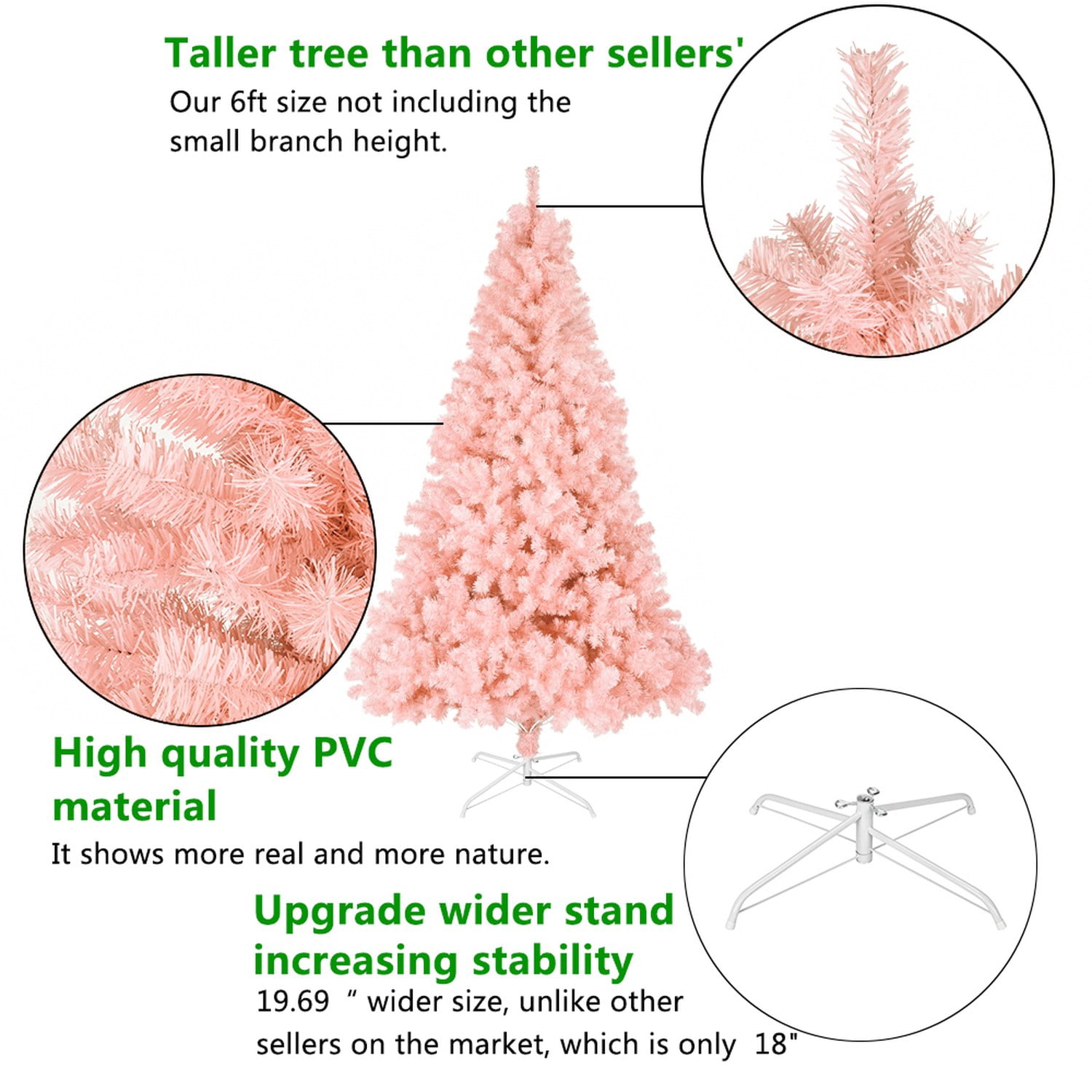 Astoutdoor 6 ft Pink Artificial Christmas Tree with 1000 Branch Tips and Metal Stand