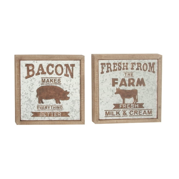 DecMode Indoor Grey Wood Farmhouse Wall Decor, Set of 2