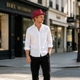 thumbnail image 5 of Mens Summer Fedora Cuban Short Brim Hat (Brick Red One Size), 5 of 5