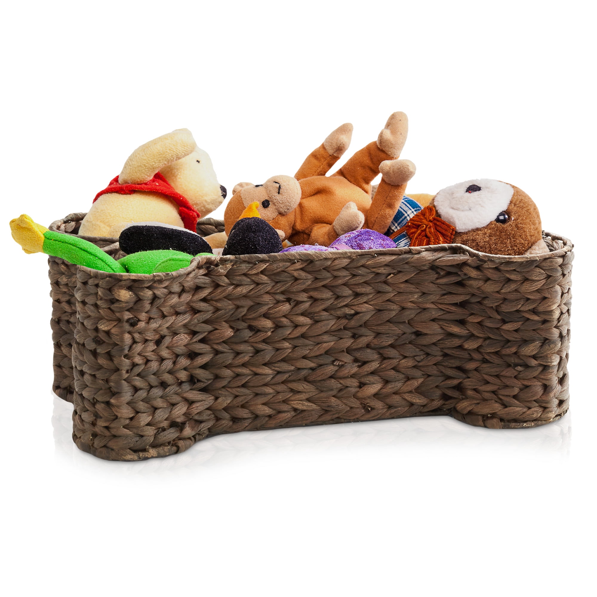 Casafield Dog Bone Shaped Storage Basket - Espresso, Large Water Hyacinth Pet Toy Bin Organizer