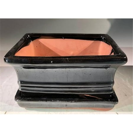 

6 x 4.5 x 3 in. Ceramic Bonsai Pot with Humidity Drip Tray Black - Rectangle
