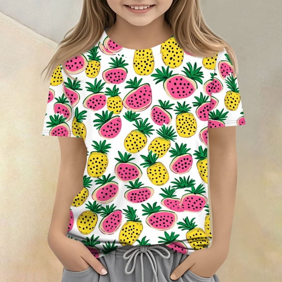 CCRFTGI Cute Teen Girl Shirts Size 10-12 Short Sleeve Fruit Print Big Sister Outfit Tee Tops Summer Casual Loose Comdy Crew Neck Shirts Multicolor 5-6 Years