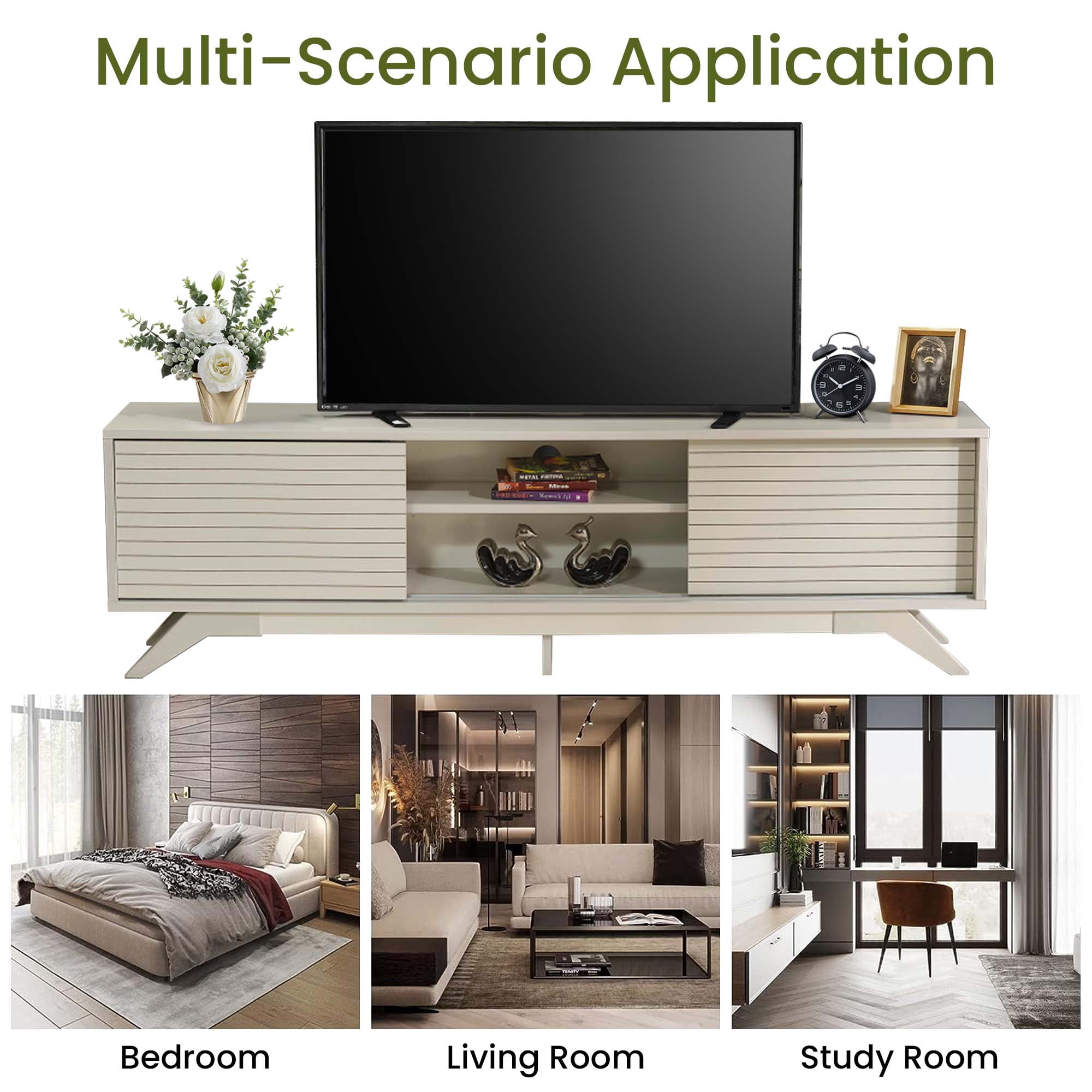 Aukfa Modern TV Stand for TVs up to 70" - TV Cabinet with 2 Sliding Door for living Room - Gray