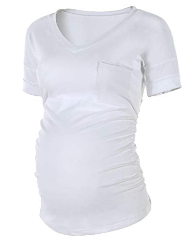 Yenida Women's Maternity Shirt Short&Long Sleeve V-Neck Pregnancy Top Ruched Side with Pocket 