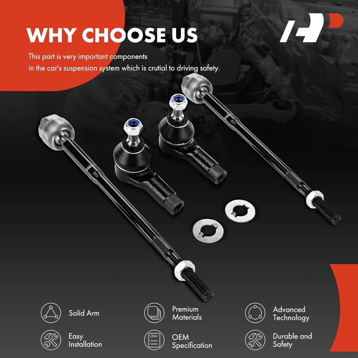 A-Premium Set of 4, Front Inner and Outer Tie Rod End Kit, Compatible with Mitsubishi Mirage 2014-2015/2017-2023, Mirage G4 2017-2023