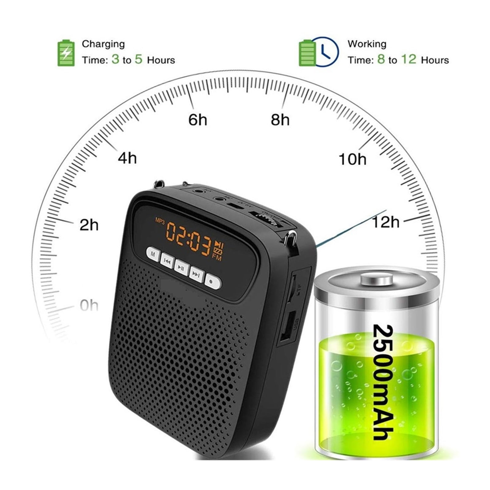 15W Portable Voice Amplifier Wired Microphone FM Radio AUX Audio Recording Speaker For Teachers Instructor ,Powerful Voice Amplifier