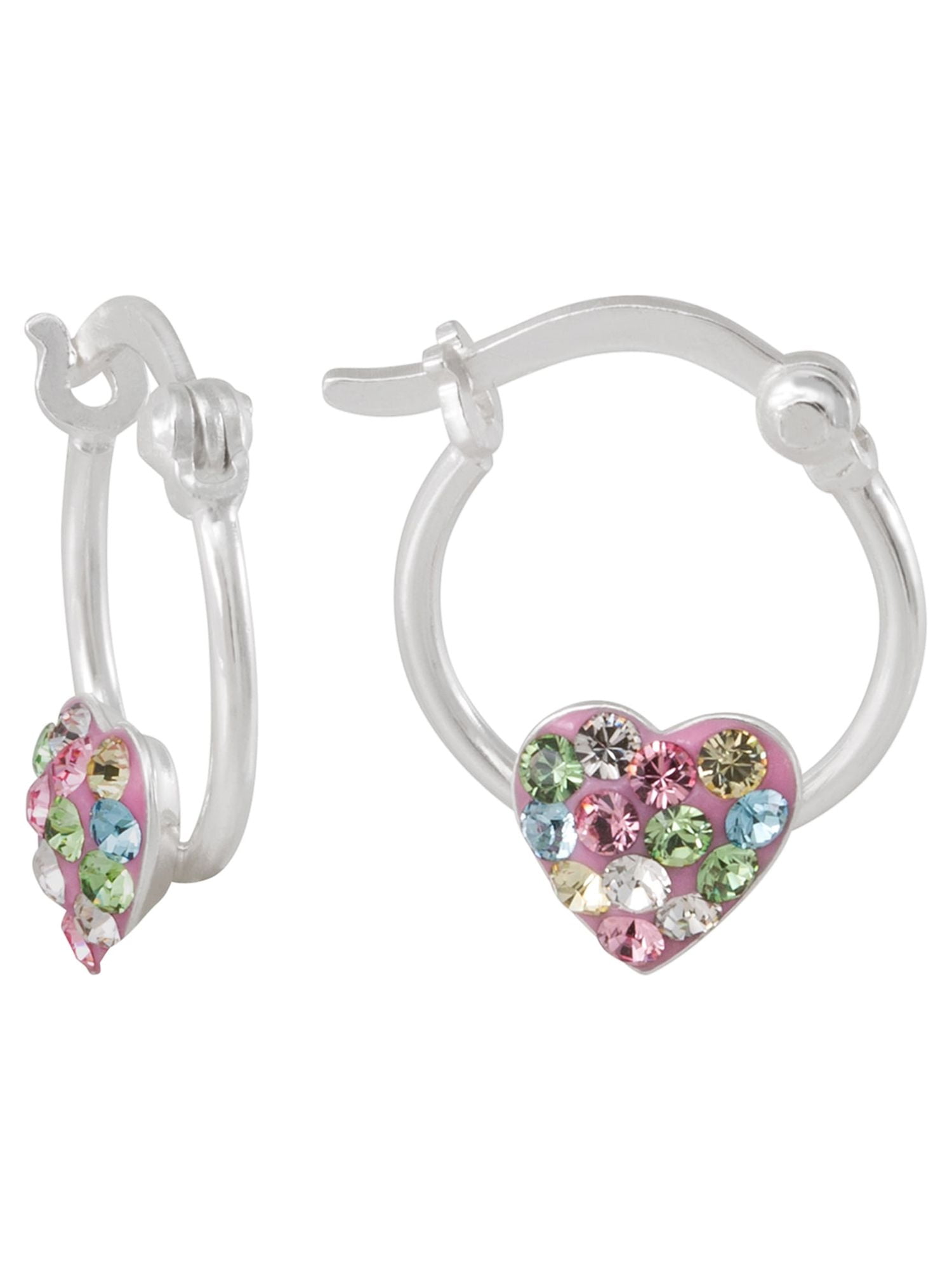 Brilliance Fine Girl’s/Tween Sterling Silver Crystal Heart Hoop Earrings