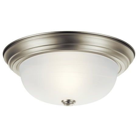 

Kichler 13.25 Round 2 Light Brushed Nickel Flush Mount Light with Alabaster Swirl Glass