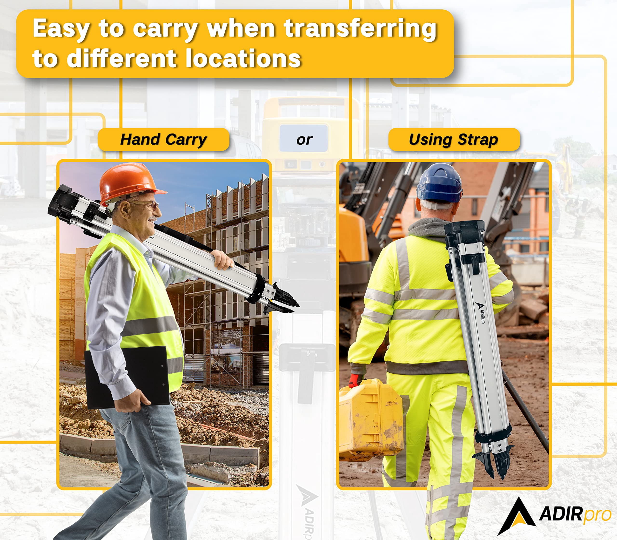 AdirPro Universal Survey Tripod – Laser Level Tripod – Transit Level Tripod - Quick Clamp - Heavy Duty Contractor Tripod 5/8” x 11” Thread (Black Aluminum)