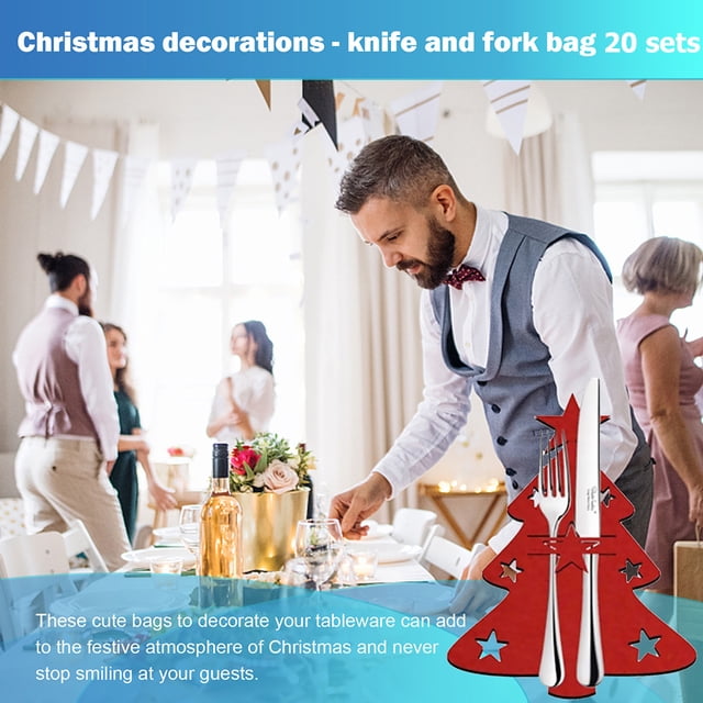 Soportes Para Cubiertos 20 piezas bolsas de cubiertos de estilo navideño portátiles para decoración (árbol de Navidad rojo)