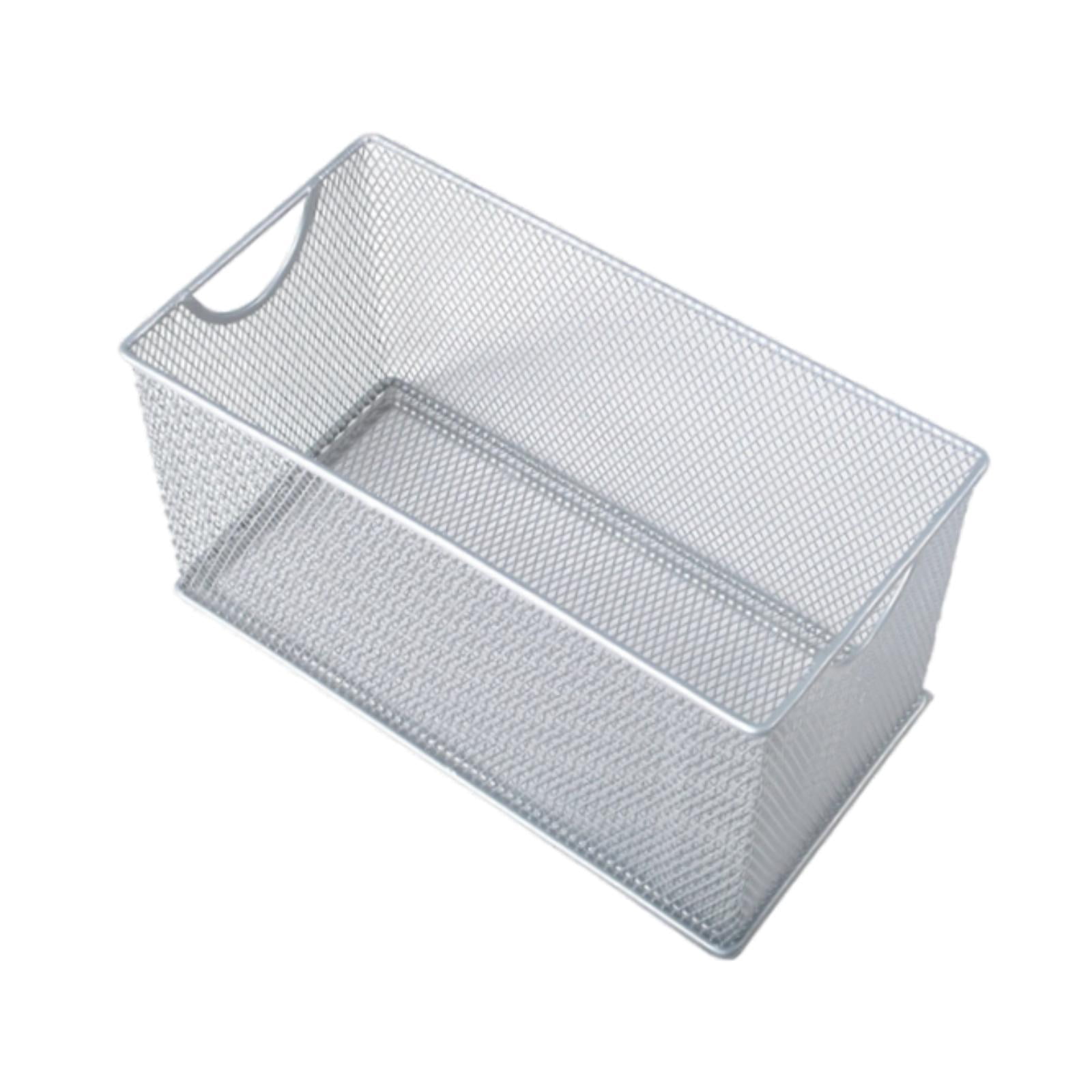 Fiocias CD Storage Box Organizing Container with Handles Multifunction Metal Mesh Basket Silver