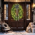 thumbnail image 4 of 2026 Christmas Home Party Decoration Lit Artificial Fern Wreath With Striped Bow Front Door Wall Decor Christmas Celebration Party Supplies, 4 of 5