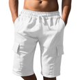 thumbnail image 2 of Havenre Men's Casual Drawstring Shorts Lightweight Regular Fit Cotton Elastic Waist Walking Shorts Summer Beach Cargo Shorts with Multi-Pockets White L, 2 of 9