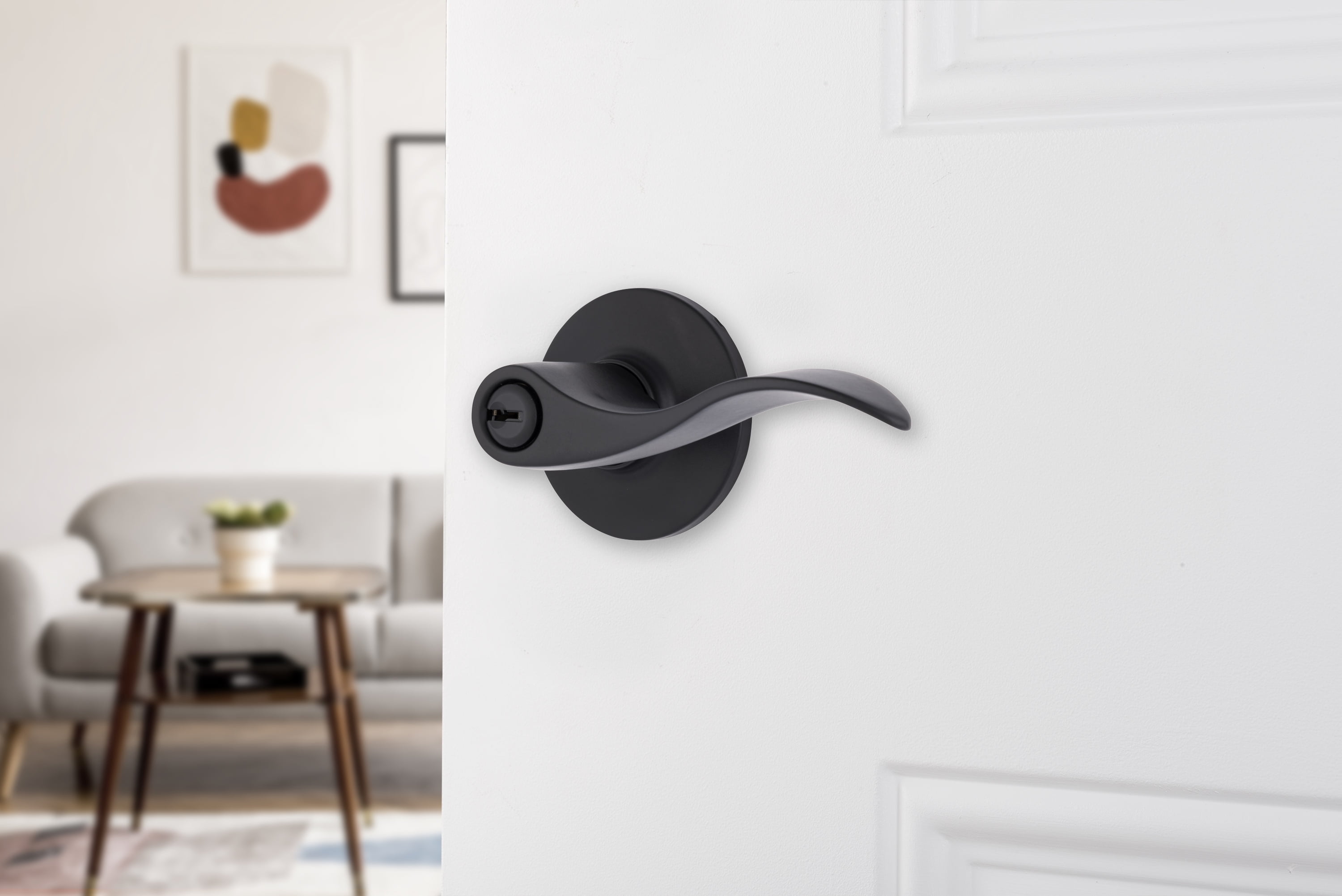 Brinks Keyed Entry Modern Wave Style Lever Doorknob with Pro-Guard