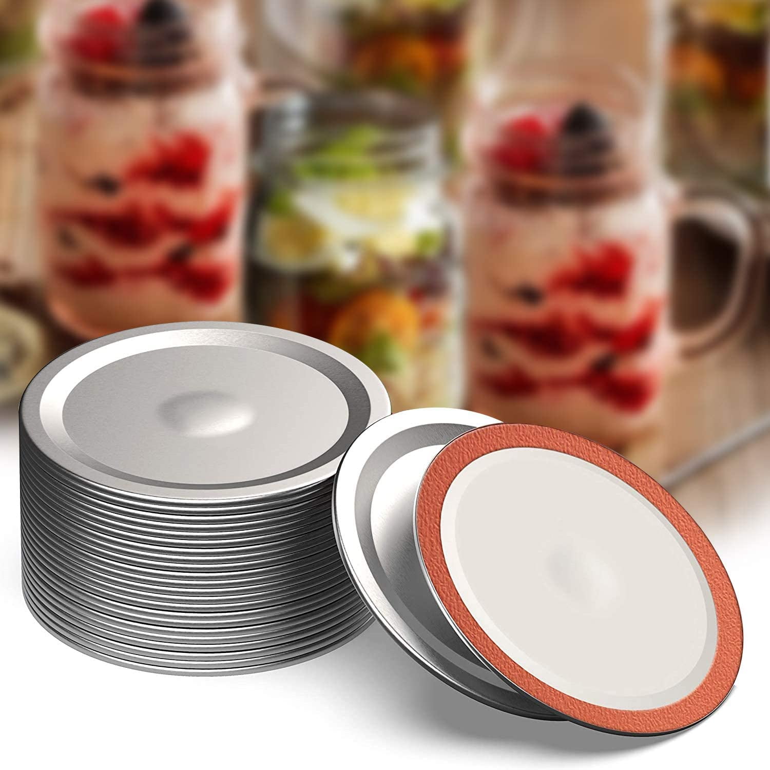 Split-Type Lids Leak Proof and Secure Canning Jar Caps 70mm 24 Pieces Canning Lids and Rings Regular Mouth Mason Jar Lids for Mason Jar Wide Mouth 