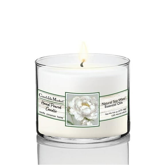 Courtside Market CAN-WW344-CIR 9.6 oz Peony Detail I Circular Candle Glass, Clear