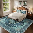 thumbnail image 2 of Jolicasa Area Rugs 8'x10', Washable Rug Non-Slip Soft Low Pile Vintage Distress Floral Rug for Living Room Bedroom Dining Room Office Decor, Teal Green Turquoise, 2 of 10