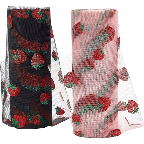 2 Rolls Strawberry Pattern Tulle Rolls 6 Inch x 20 Yards Glitter Tulle Fabric Roll for Table Runner Chair Bow Pet Tutu Skirt Sewing Crafting(10 Yard/Roll) DIY