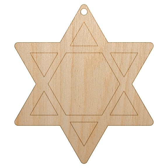 Star of David Jewish Wood Holiday Christmas Tree Ornament Unfinished DIY Pre-Drilled Craft