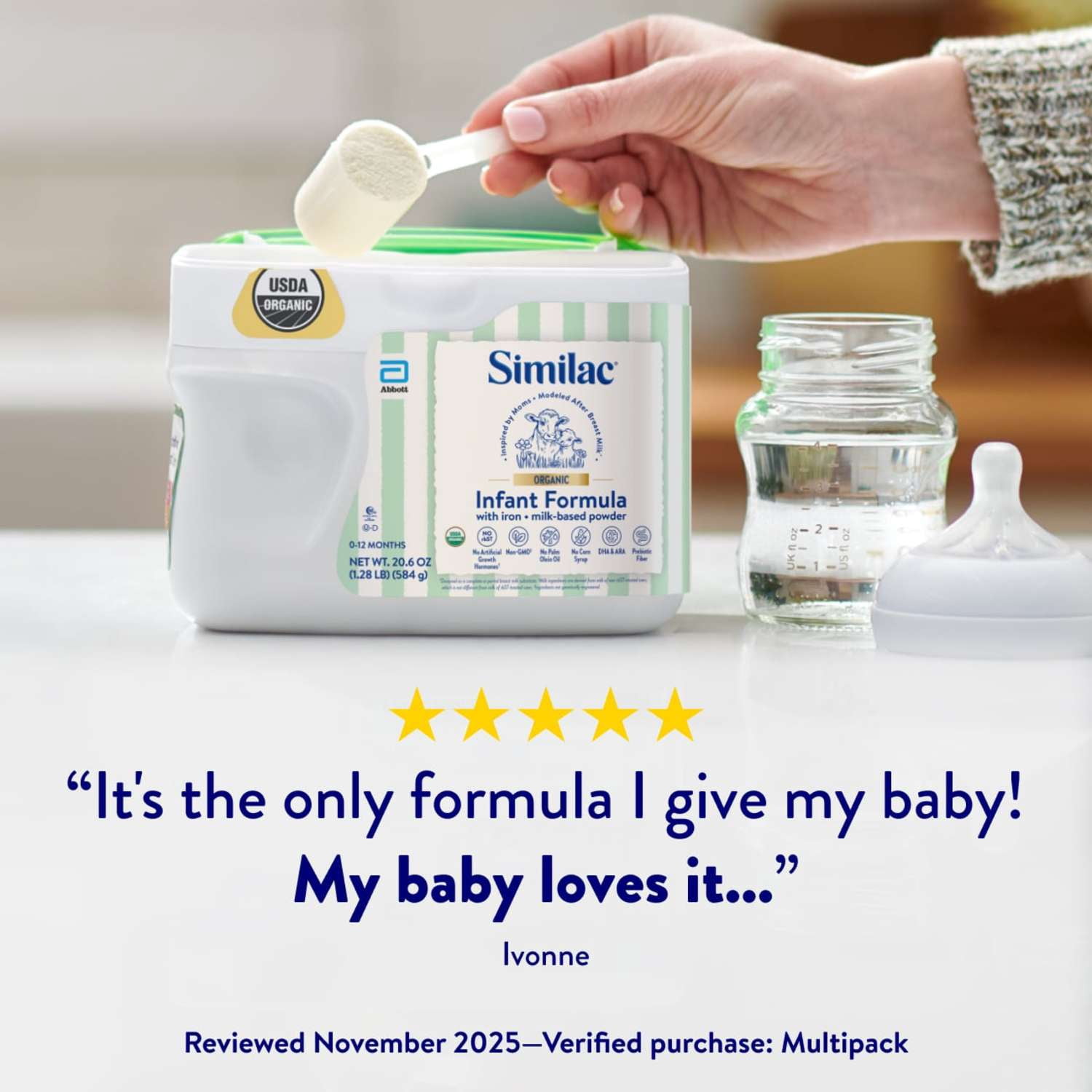Similac Organic Baby Formula Powder, USDA-Certified Organic, 20.6-oz Tub