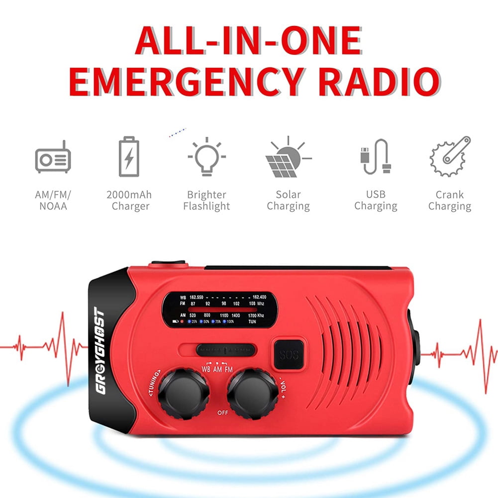 Phone Charger for Hurricanes Tornadoes and Storms Emergency Weather Radio AM/FM/NOAA Solar Crank Radio with 2000 mAh Power Bank Flashlight,SOS Alarm 