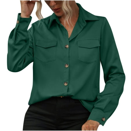 

TYLBkk CLEARANCE Girls Jacket Long Sleeve Shirts For Women Lapel Loose Casual Button Solid Shirt Tops Top/Shirt Women Fashion Top Ed Blouse Pullover