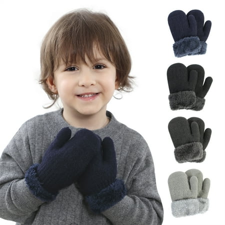 

Kid Baby Boys Girls Winter Ski Gloves Plush Knitting Patchwork Thicken Warm Mitten Outdoor Windproof Gloves