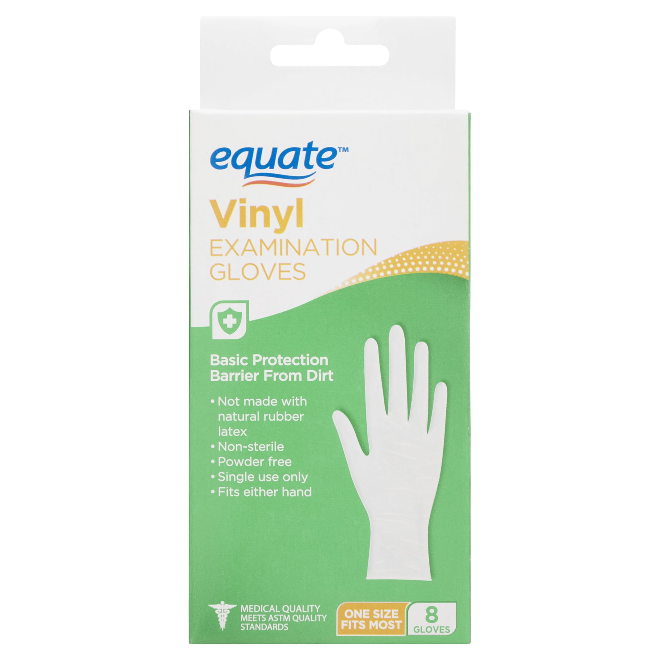 Equate Vinyl Examination Gloves, One Size, 8 Count