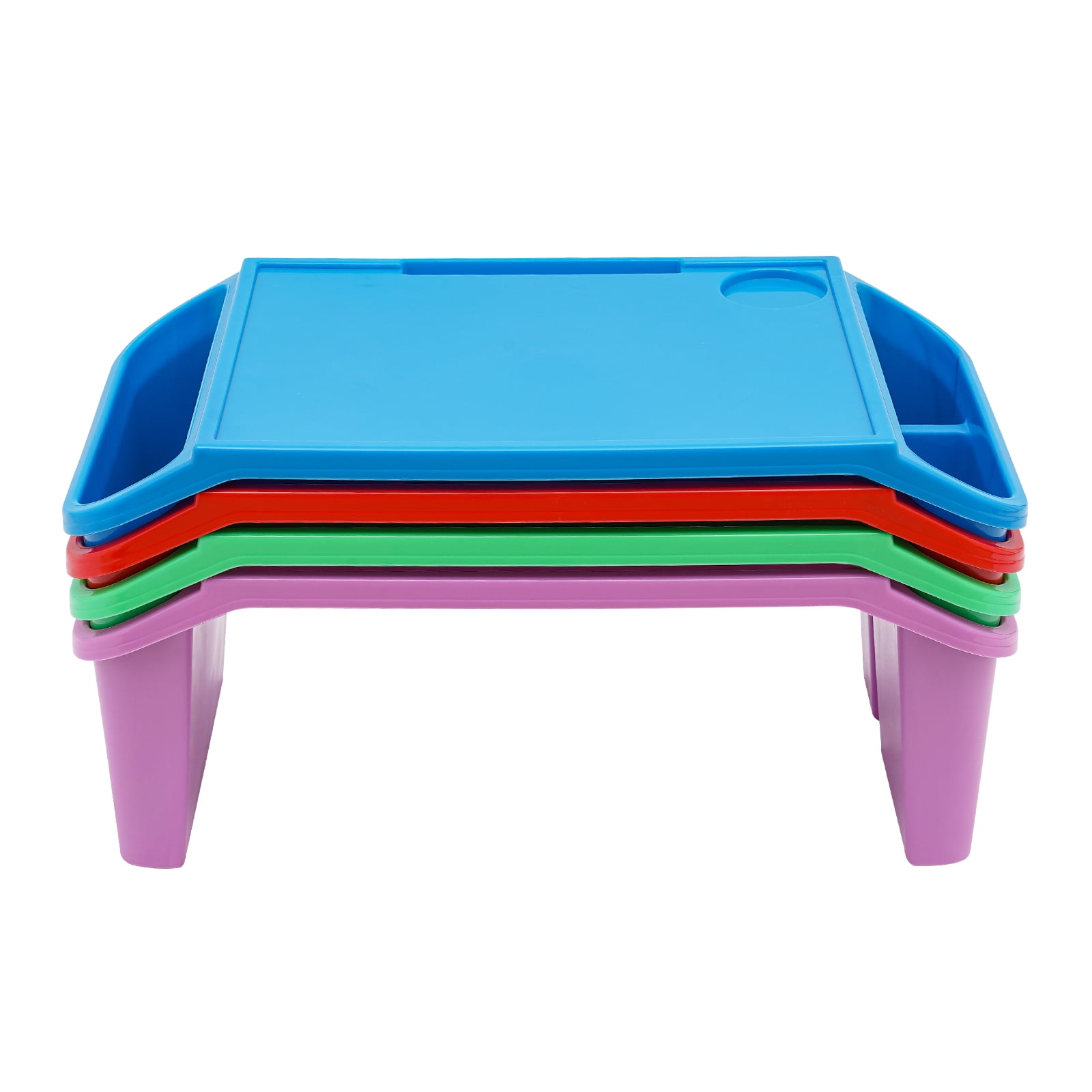4 Pcs Kids Lap Desk Tray, Plastic Breakfast Laptop Trays with Side Pockets, Portable Lap Bed Table