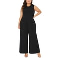 thumbnail image 2 of Agnes Orinda Women's Plus Size Jumpsuit Crew Neck Sleeveless Overalls Wide Leg Pant Summer Casual Rompers with Pocket 1X Black, 2 of 6