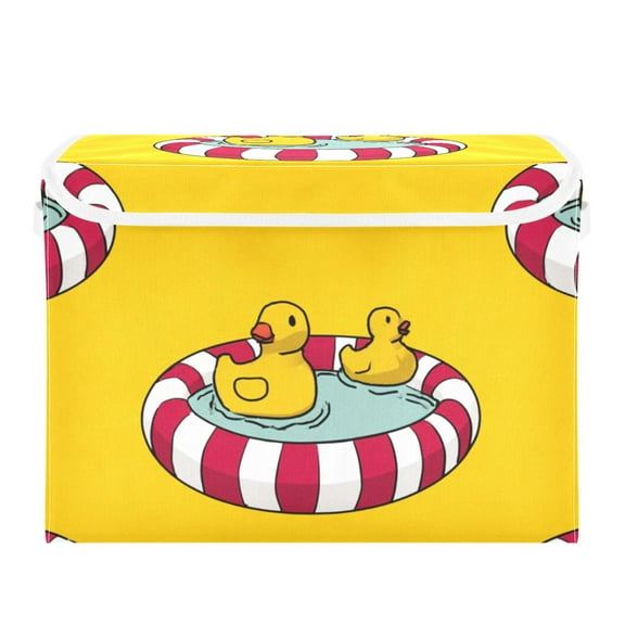 Duckies in Rubber Swimming Pool Foldable Storage Bin with Lid and Handle Collapsible Storage Box 16.5 x 12.6 x 11.8 inches
