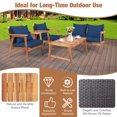 thumbnail image 3 of Patiojoy 4PCS Patio Rattan Furniture Set Wood Frame Cushioned Sofa with Coffee Table Sectional Conversation Sofa Set for Garden Navy, 3 of 8