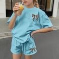 thumbnail image 5 of WRKEKC Summer Outfits for Girls Print Bow Accent Short Sleeve Crew Neck Top Elastic Waist Shorts Set for Kids 3-14 Years, 5 of 6