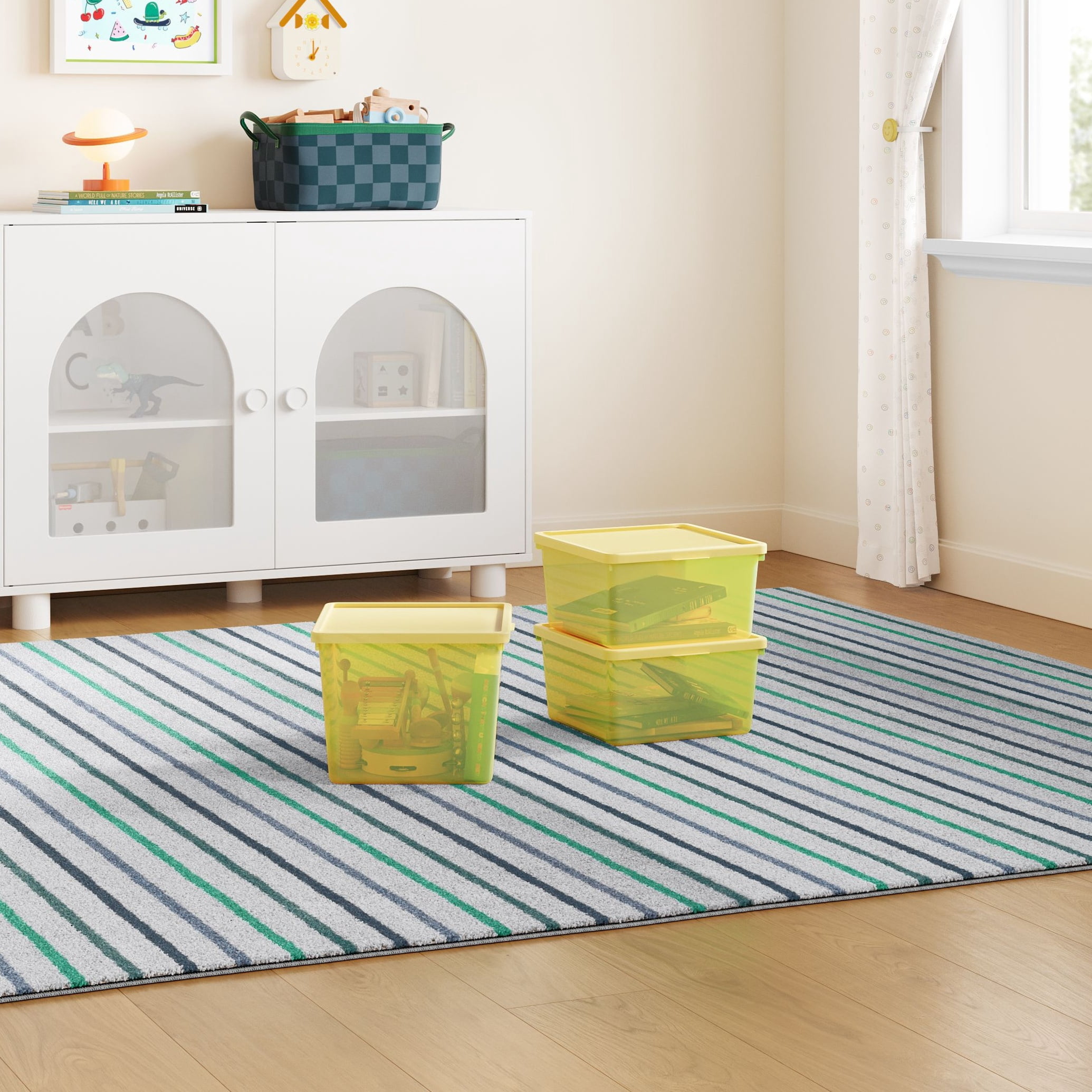 Mainstays Kids Yellow Large Plastic Storage Bin with Lid, 4 Pack