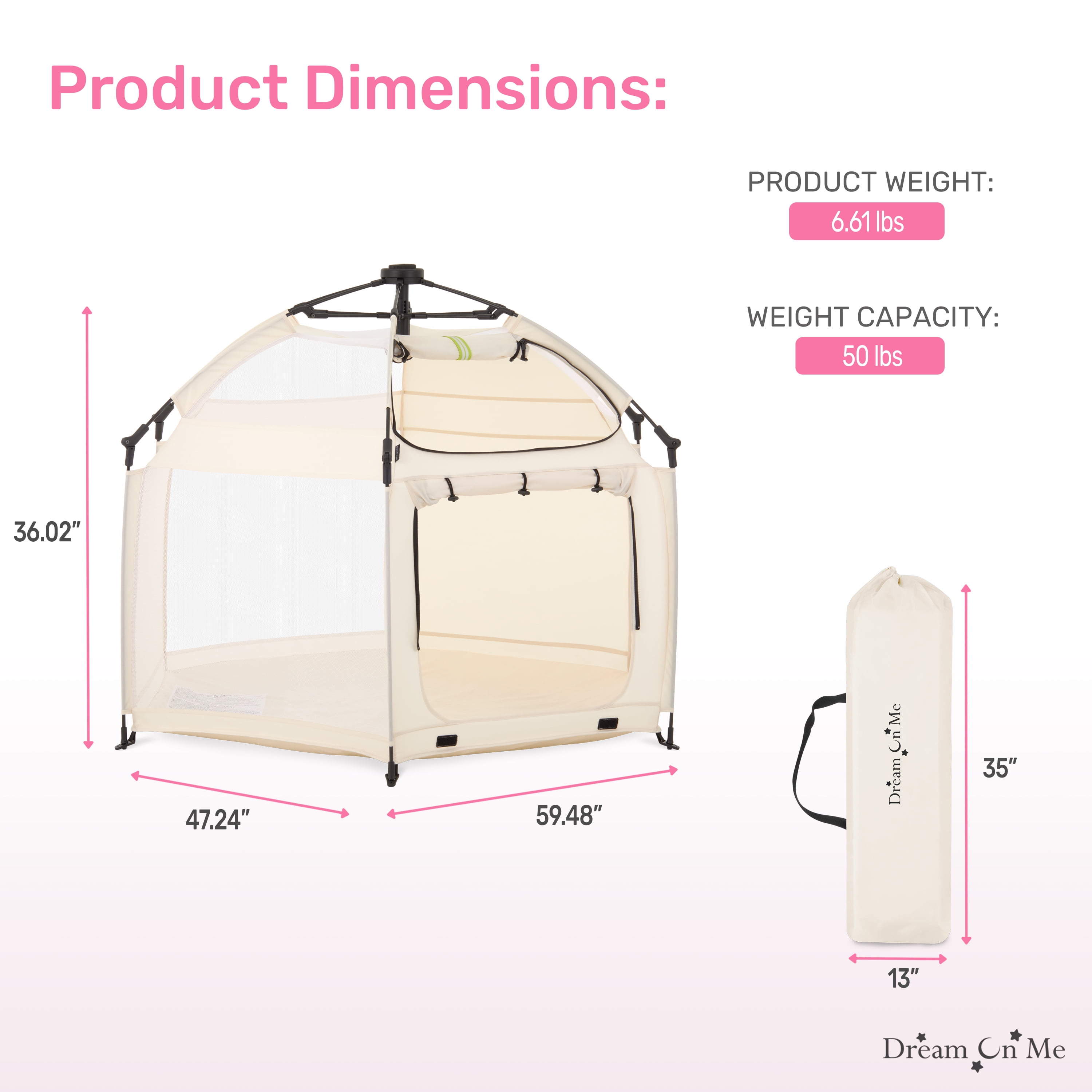 Dream On Me Pop Up Children Playpen, Easy Set-Up- Indoor Play House and Outdoor Play Tent with Canopy Cover, French White