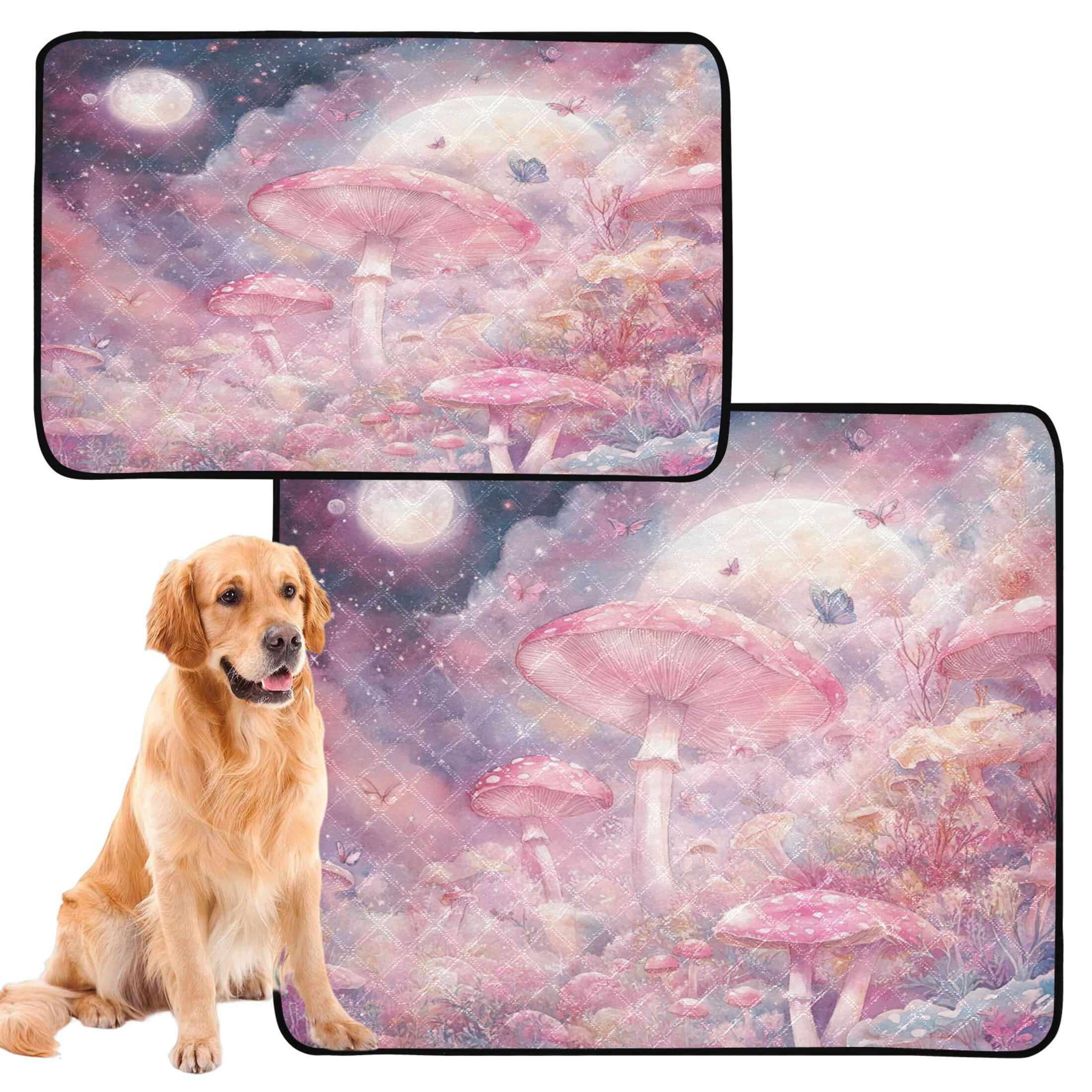 Qxltty Pink Mushroom Butterfly Cat litter Pads Pet Set of 3 Diaper Mats Center Anti-leakage Layer Absorbent Soft and Comfortable