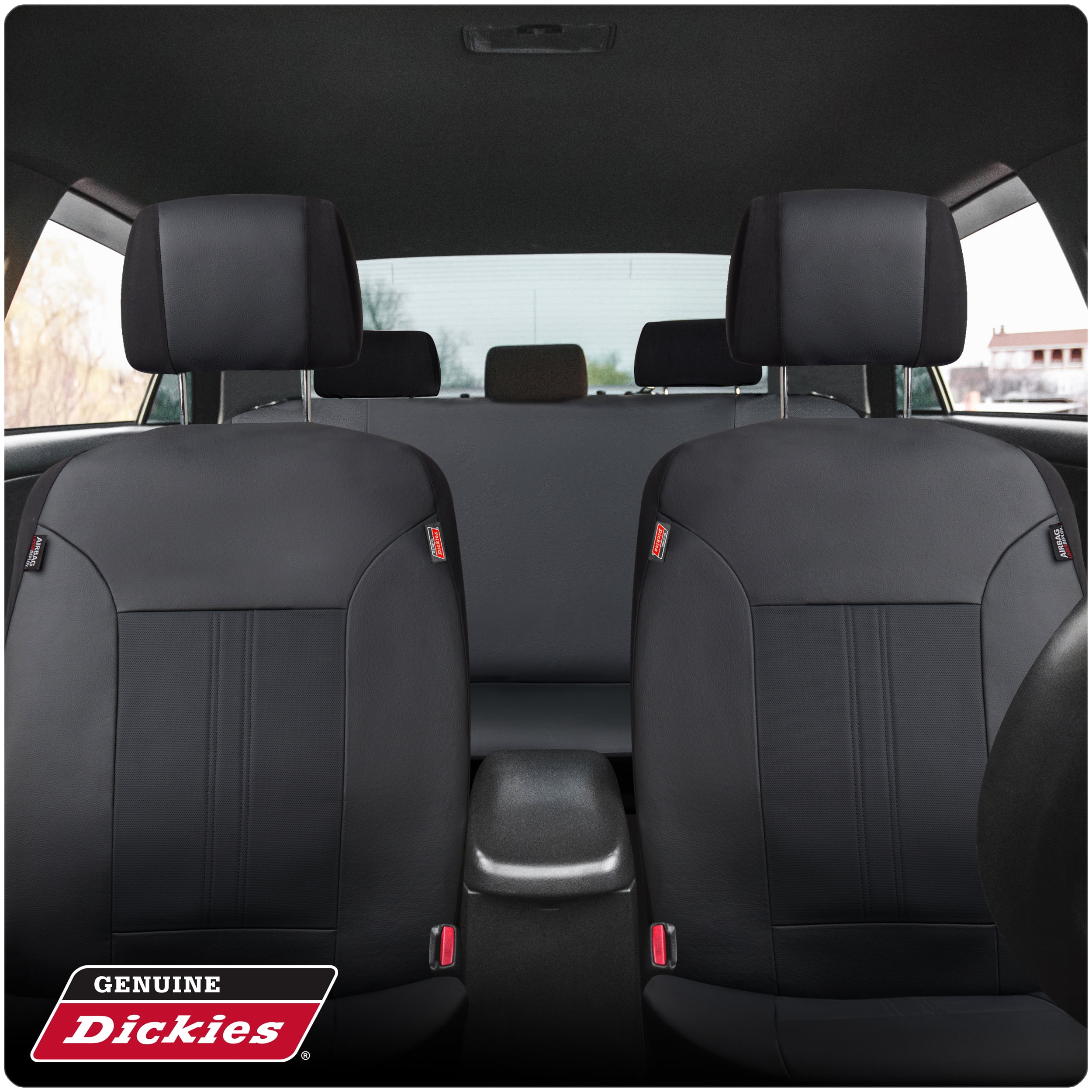 Genuine Dickies 3-Piece Black Peterson Vegan Leather Car Seat Covers, 43645WDI
