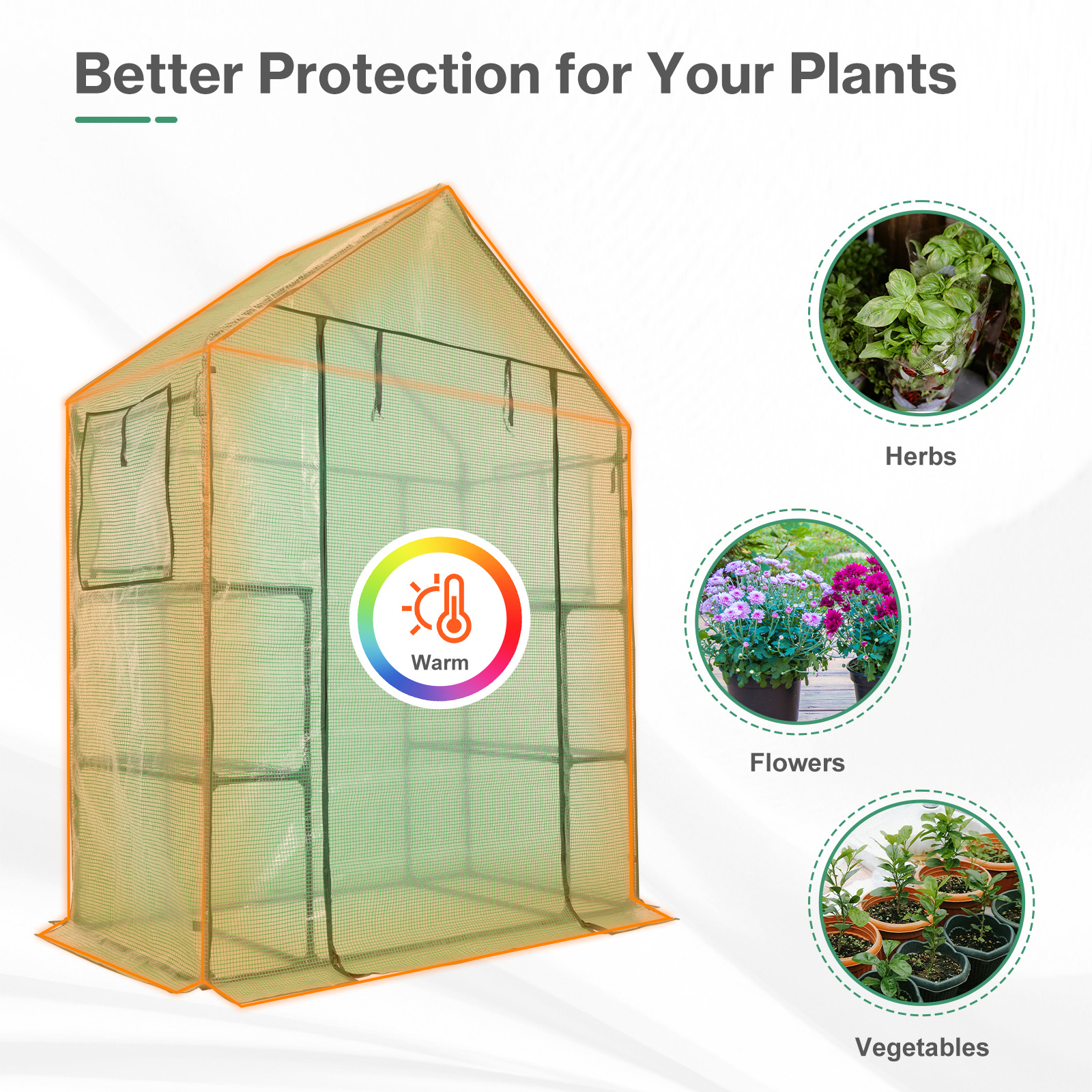 Aoodor Walk-in Greenhouse with 4 Shelves, 4.7×2.5×6.4 ft Outdoor Garden Plant House with PE Cover for Growing Vegetables, Flowers, Herbs