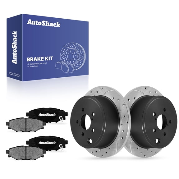 AutoShack Rear Solid Drilled & Slotted E-Coated Brake Rotors   Ceramic Pads 6-PC Brake Kit Replacement for 2015-2018 Subaru Forester ShadowGuard 10.78" (273.8 mm)