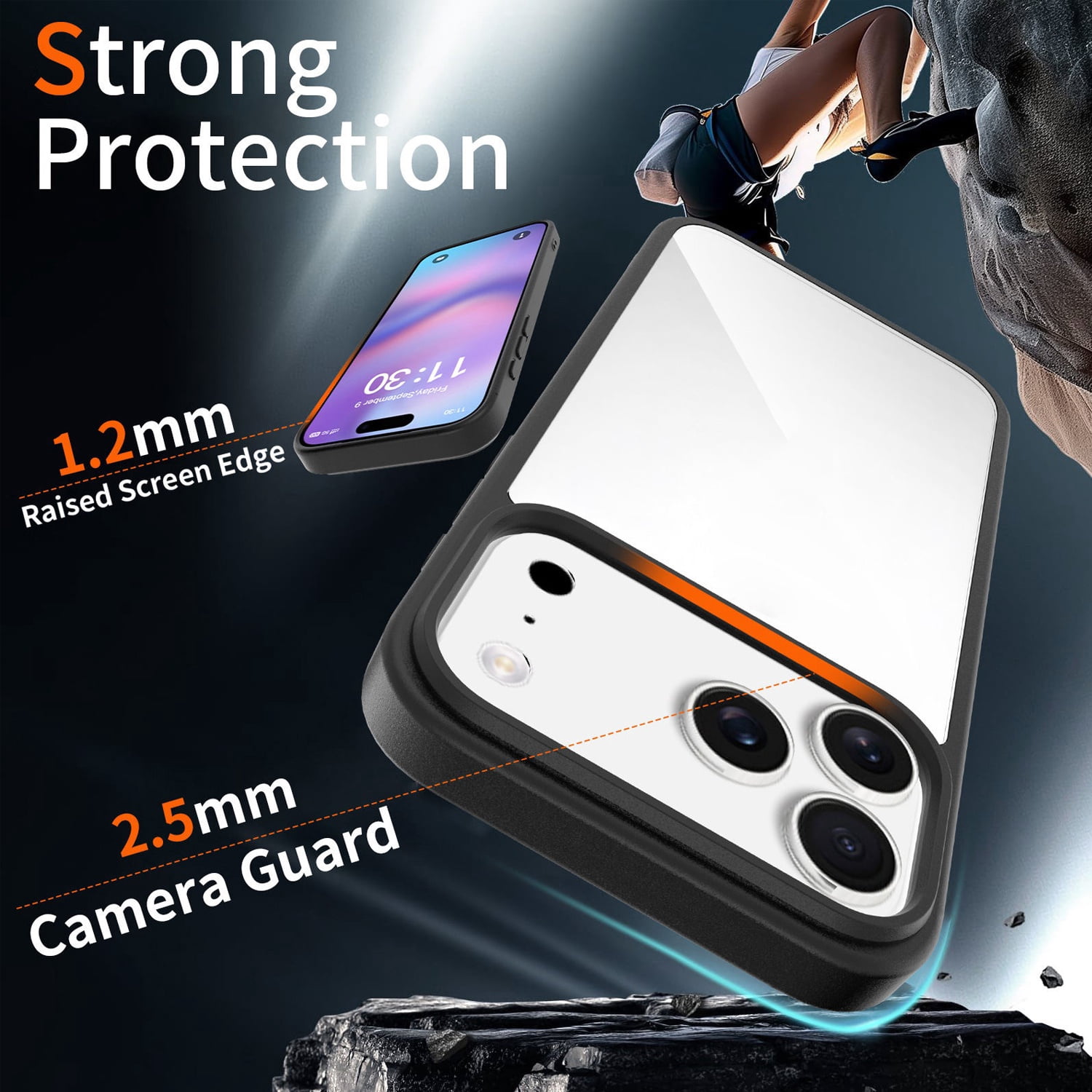 Strong Hybrid Case with Air Cushion Technology for iPhone 17 Pro Max - Black