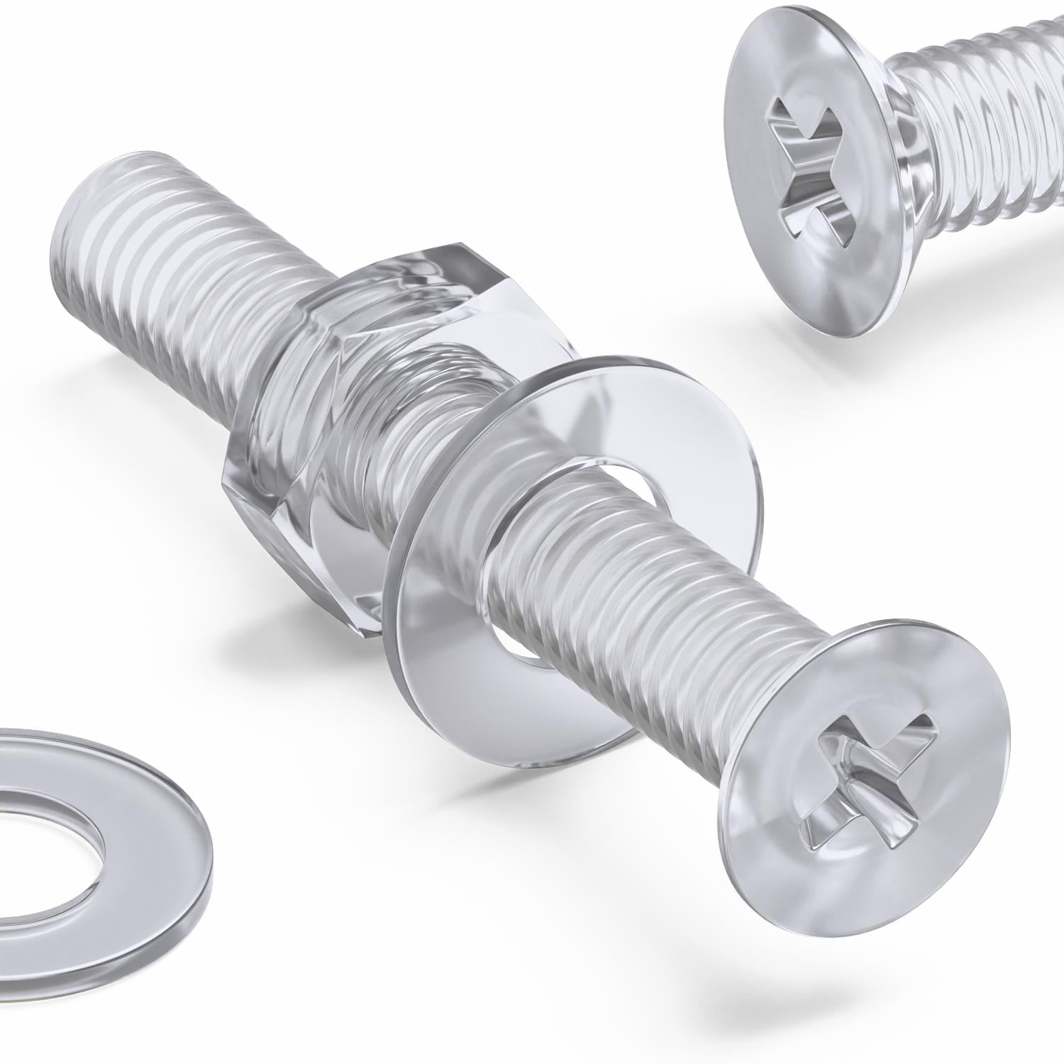 50 x Crosshead Countersunk Screws Nuts and bolts, Transparent Clear Plastic Acrylic, M3 x 20mm - Acrylic Plastic Screws, (3/32 x 25/32 in)