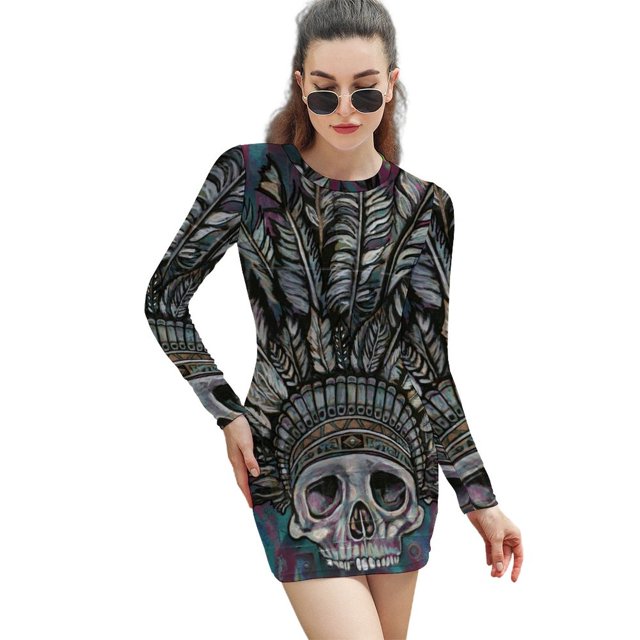 Robe Indienne à Carreaux Automne Hiver Col Rond Manches Longues Nouvelle Mode Robe Ample Indienne pour Femmes
