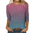 thumbnail image 2 of Rciityk Womens Summer 3/4 Sleeve Shirts Round Neck Printed Trendy Tops Casual Loose Pullover Blouses - Fall Savings Clearance, 2 of 5