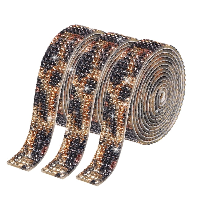 Unique Bargains 3Roll 1 Yard 8mm Self Adhesive Crystal Rhinestone Ribbon for Crafts Project, Black,Brown