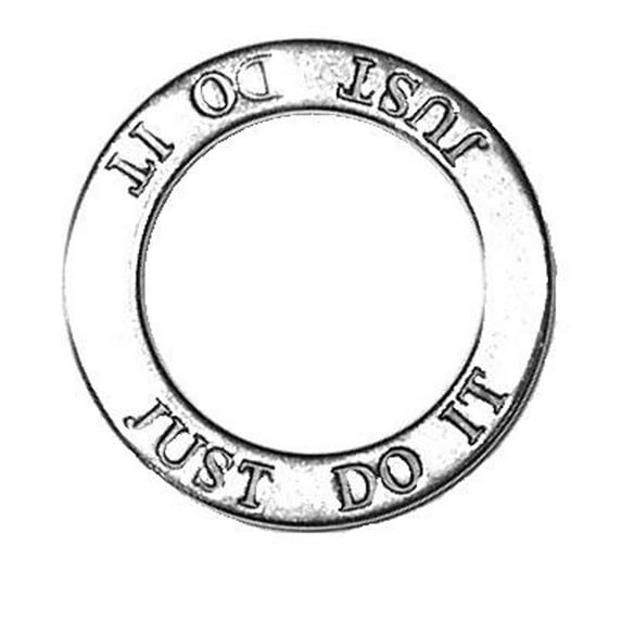 Sterling Silver 18" Unisex 1.5mm Two Sided JUST DO IT Circle Shaped Affirmation Slide Pendant Necklace