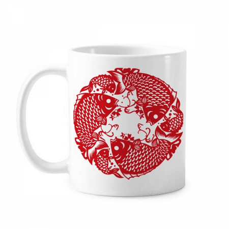 

Paper Cutting Fish Festive Mug Pottery Cerac Coffee Porcelain Cup Tableware