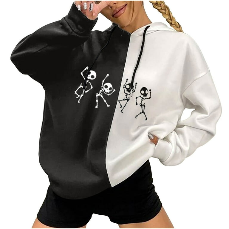 Juebong Dark Punk Style Stitching Hoodies for Women Women